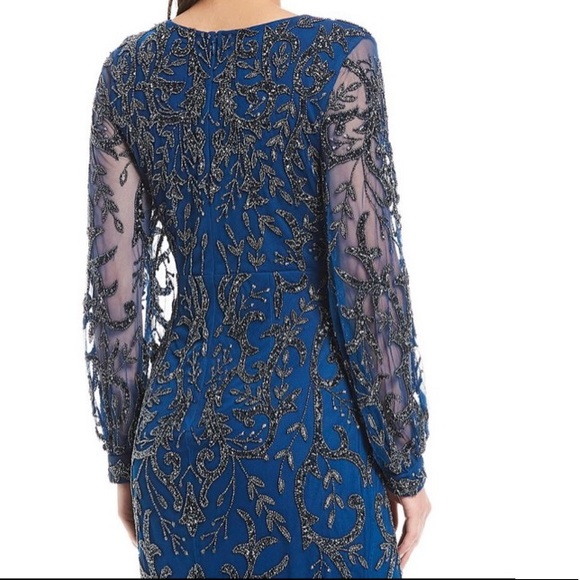 Aidan mattox fully beaded long sleeve V-Neck long gown - Picture 4 of 16